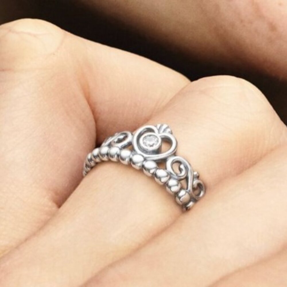 Pandora Princess Tiara Crown Ring Silver Size 7